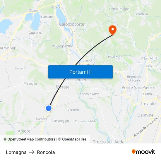 Lomagna to Roncola map