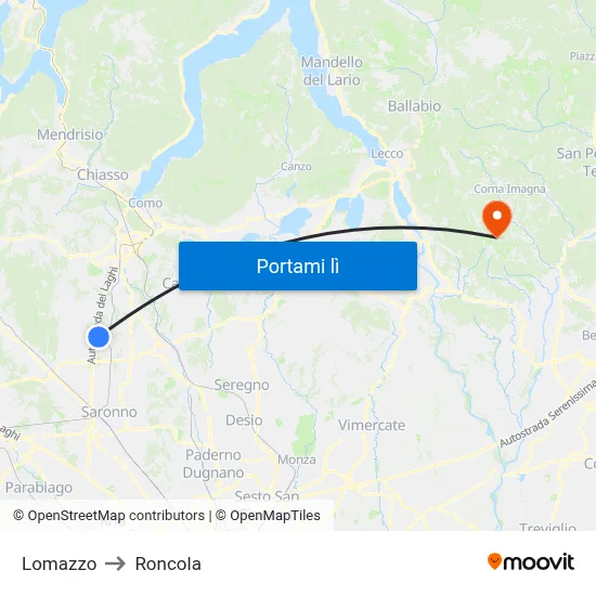 Lomazzo to Roncola map