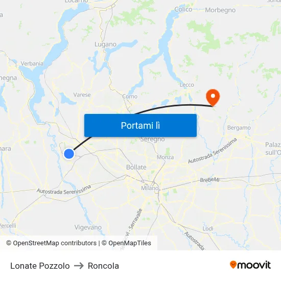 Lonate Pozzolo to Roncola map