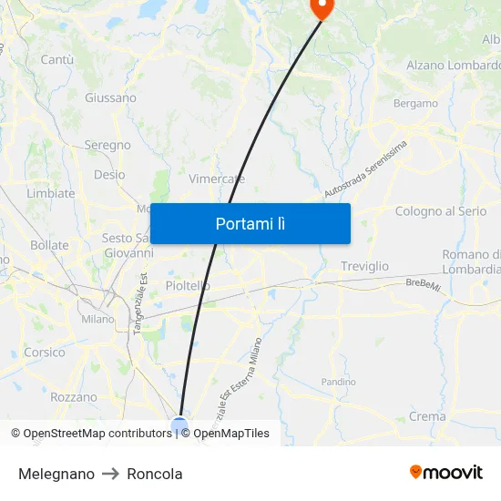 Melegnano to Roncola map
