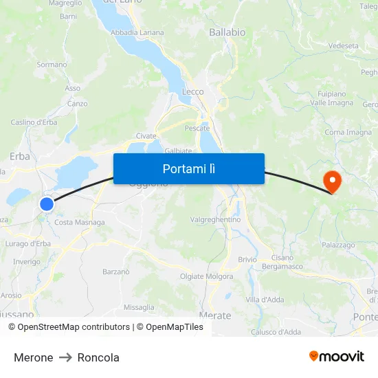Merone to Roncola map
