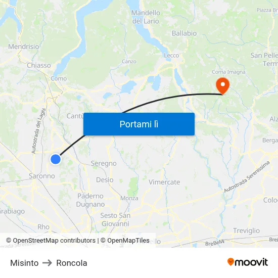 Misinto to Roncola map