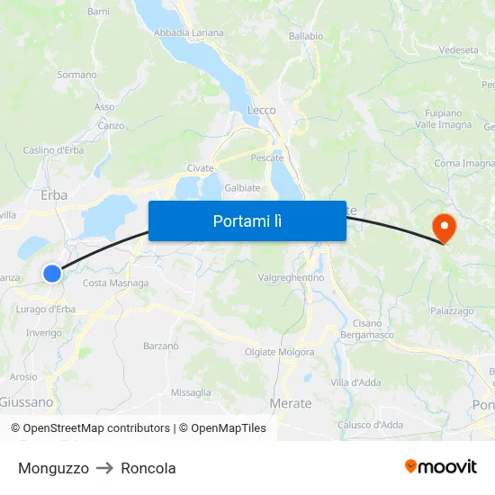 Monguzzo to Roncola map