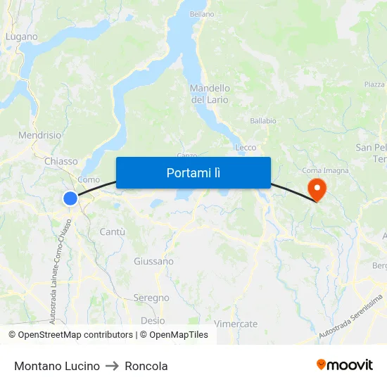 Montano Lucino to Roncola map