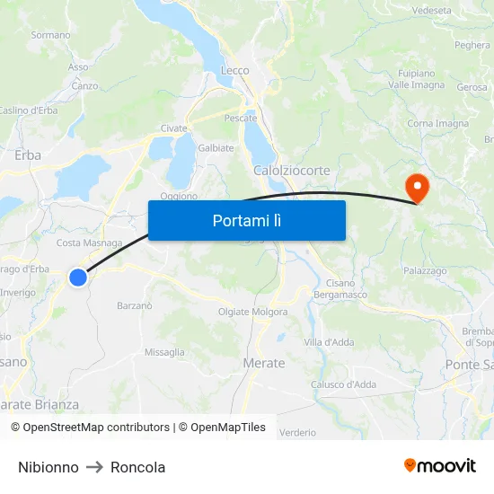 Nibionno to Roncola map