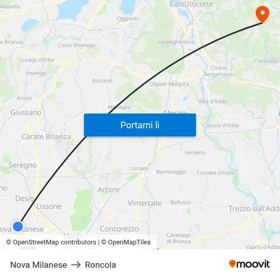 Nova Milanese to Roncola map