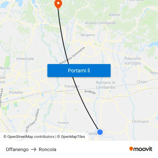 Offanengo to Roncola map