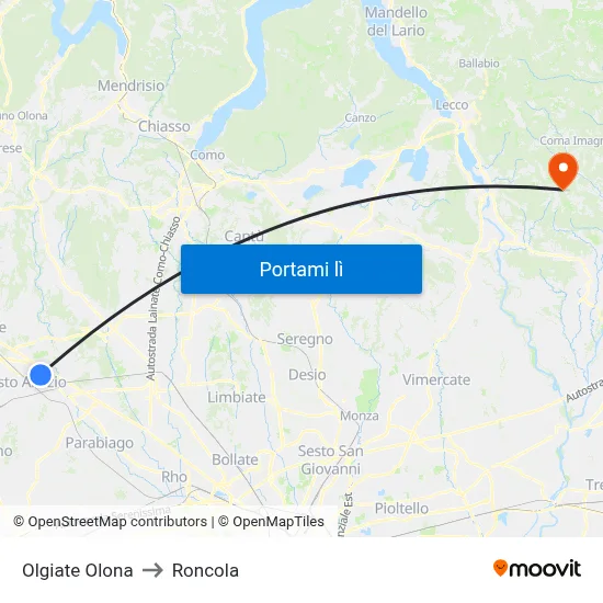 Olgiate Olona to Roncola map