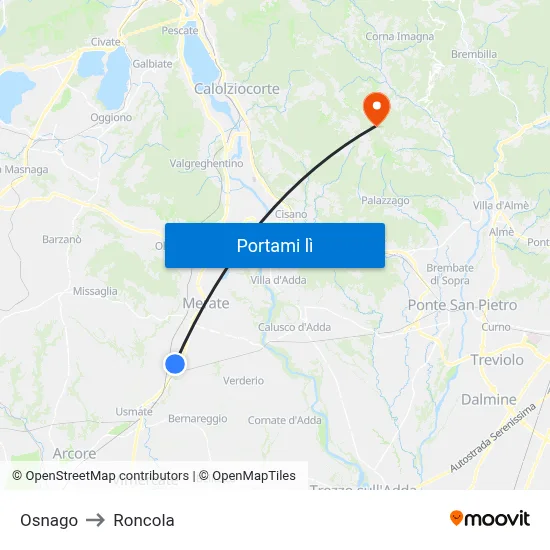 Osnago to Roncola map