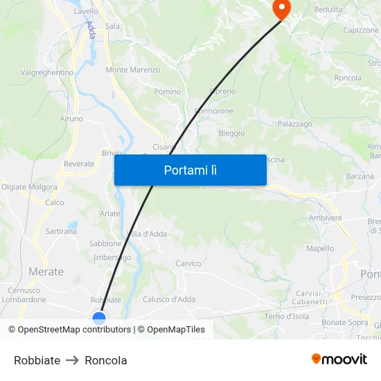 Robbiate to Roncola map
