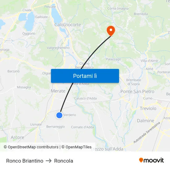 Ronco Briantino to Roncola map