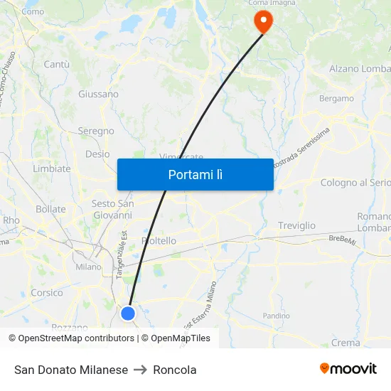 San Donato Milanese to Roncola map
