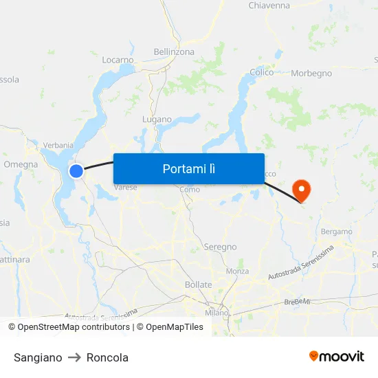 Sangiano to Roncola map