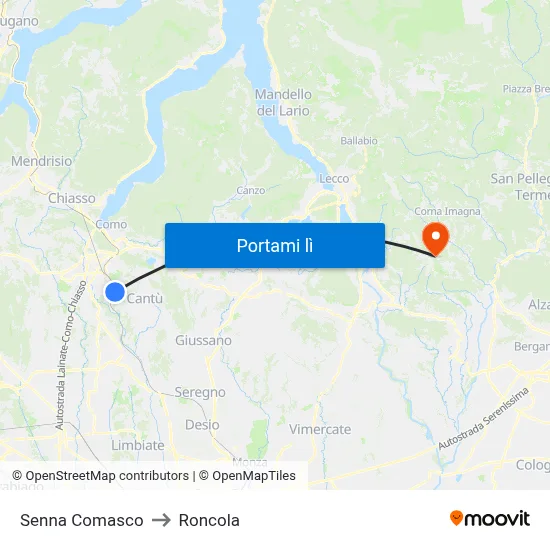 Senna Comasco to Roncola map