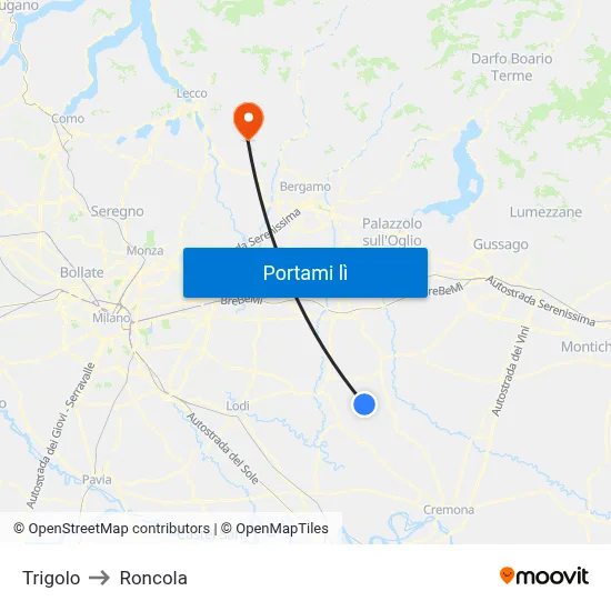 Trigolo to Roncola map