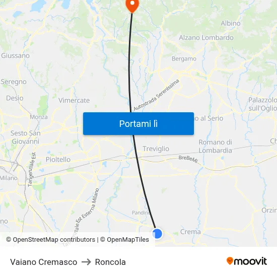 Vaiano Cremasco to Roncola map