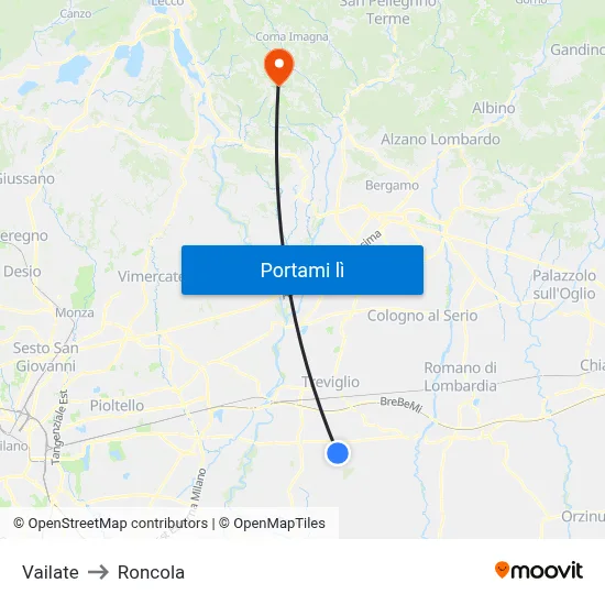 Vailate to Roncola map