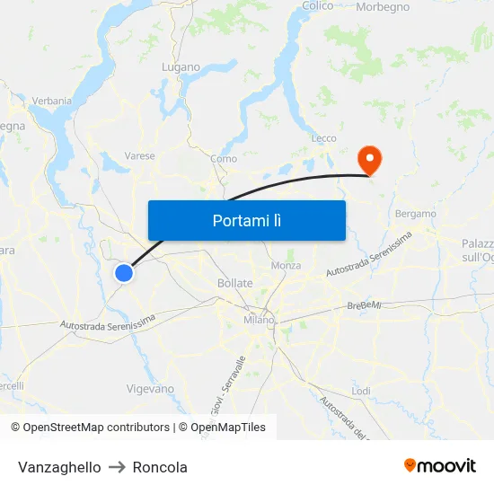 Vanzaghello to Roncola map