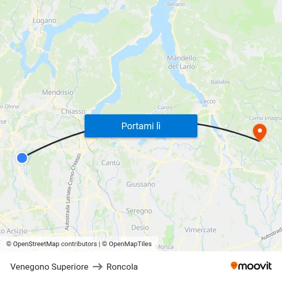 Venegono Superiore to Roncola map