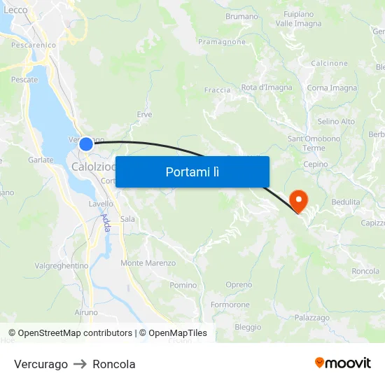 Vercurago to Roncola map