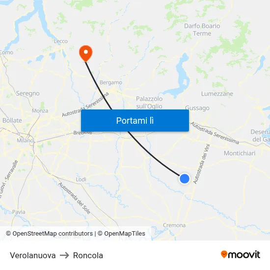 Verolanuova to Roncola map
