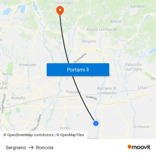 Sergnano to Roncola map