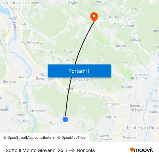 Sotto Il Monte Giovanni Xxiii to Roncola map