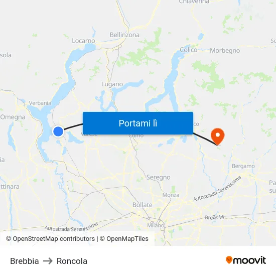 Brebbia to Roncola map