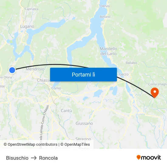 Bisuschio to Roncola map