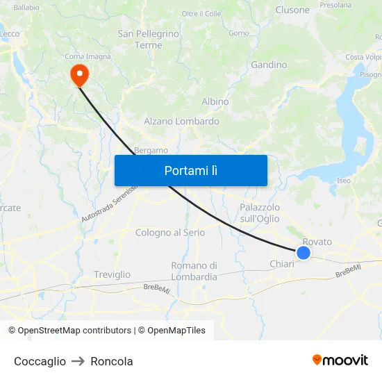 Coccaglio to Roncola map