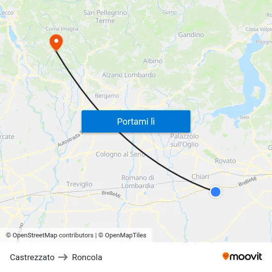 Castrezzato to Roncola map