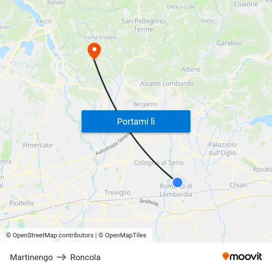 Martinengo to Roncola map