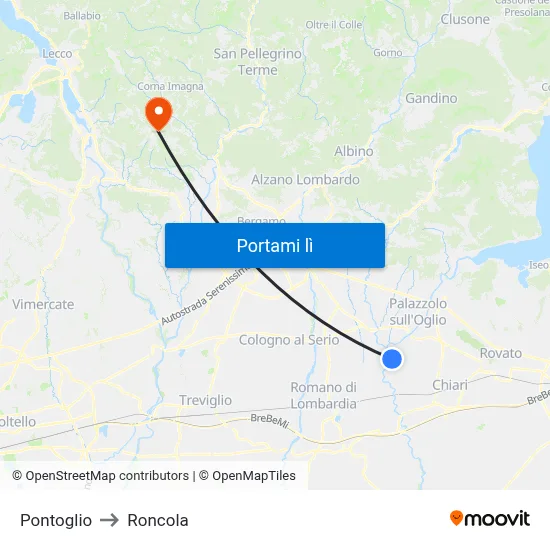 Pontoglio to Roncola map
