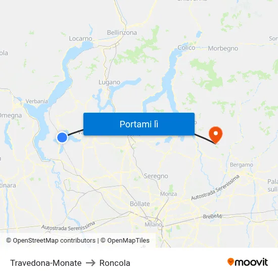 Travedona-Monate to Roncola map