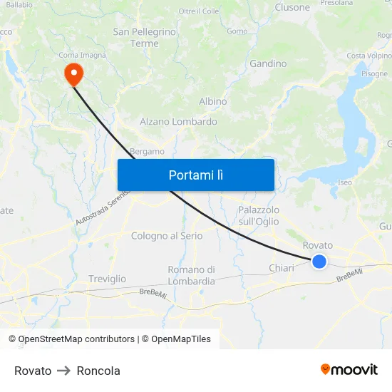 Rovato to Roncola map