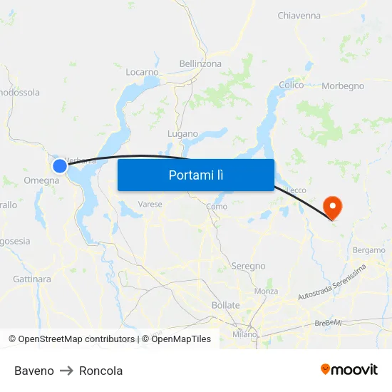 Baveno to Roncola map