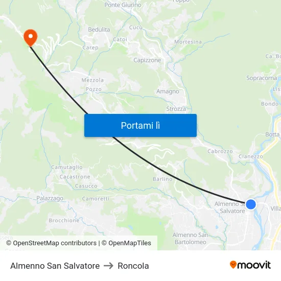 Almenno San Salvatore to Roncola map