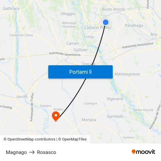 Magnago to Rosasco map