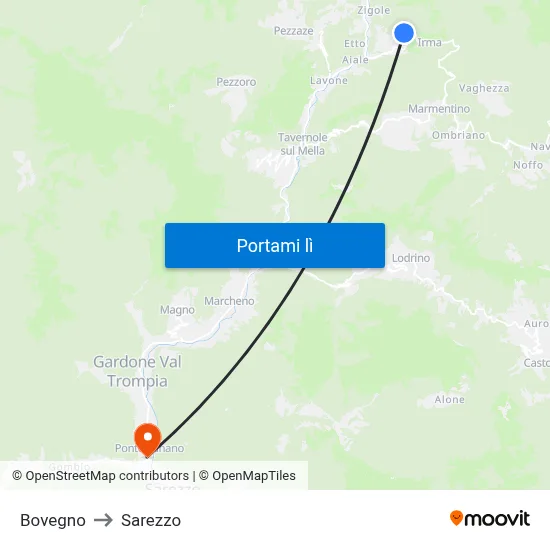 Bovegno to Sarezzo map