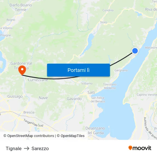 Tignale to Sarezzo map