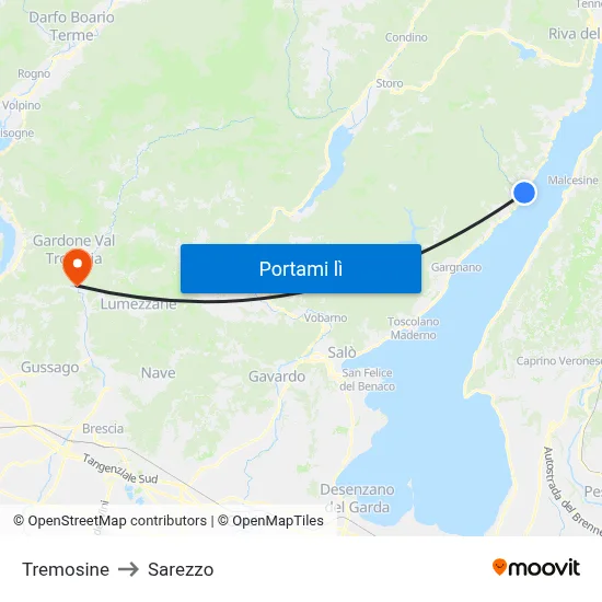 Tremosine to Sarezzo map