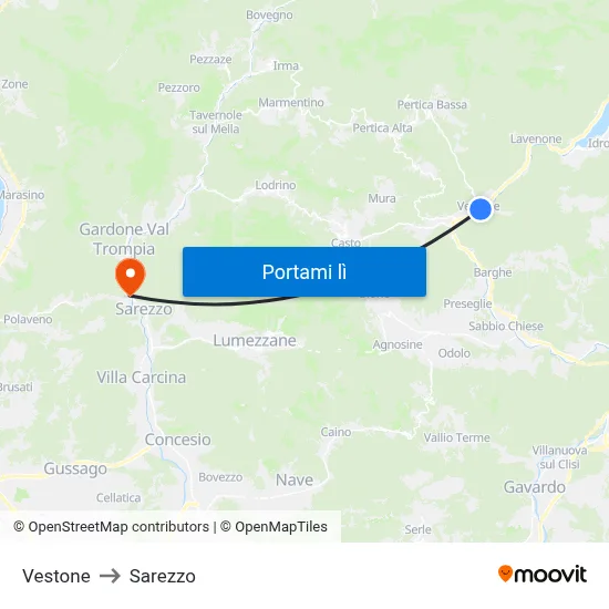Vestone to Sarezzo map