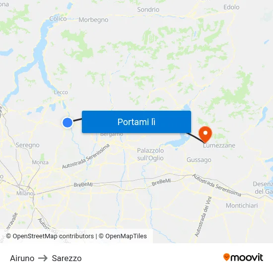 Airuno to Sarezzo map