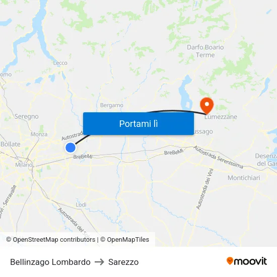 Bellinzago Lombardo to Sarezzo map