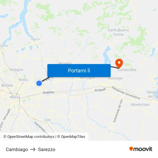 Cambiago to Sarezzo map