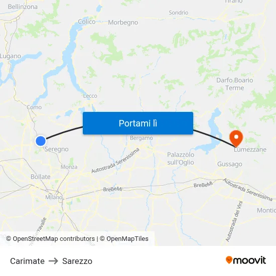 Carimate to Sarezzo map