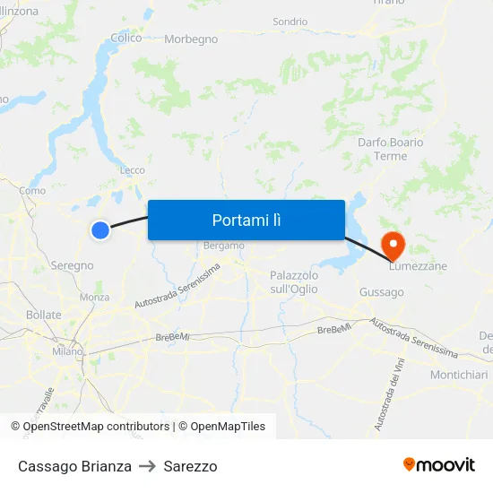 Cassago Brianza to Sarezzo map