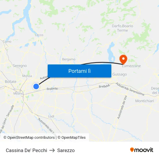 Cassina De' Pecchi to Sarezzo map