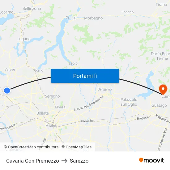 Cavaria Con Premezzo to Sarezzo map