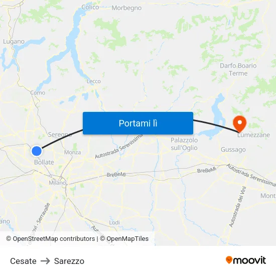 Cesate to Sarezzo map